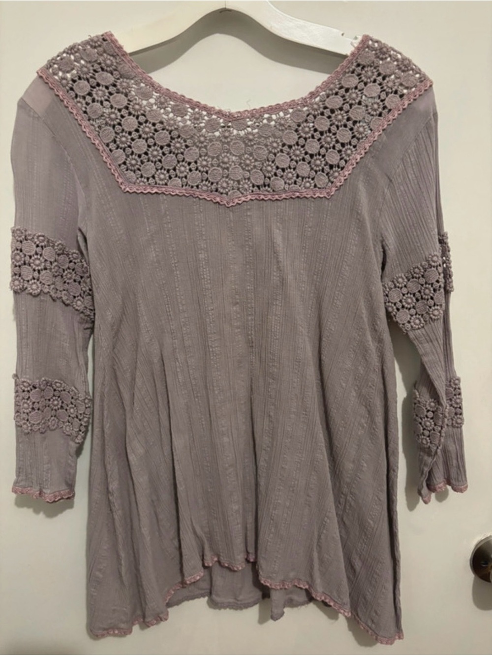 Free People Floral Lace Yoke Tunic - Dusty Mauve